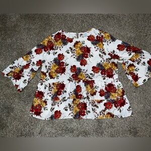 Time and Tru Floral Tiered Blouse - Red, Yellow, and White XXL